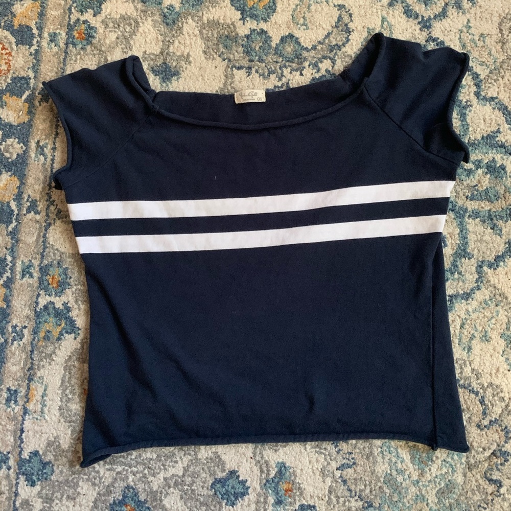 Brandy Melville Navy Tee with White Stripes